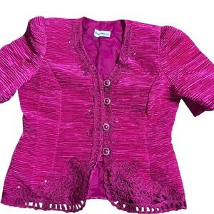 Vintage Karen Miller New York Textured Jacket | Fuchsia Pink | Embellished 9/10